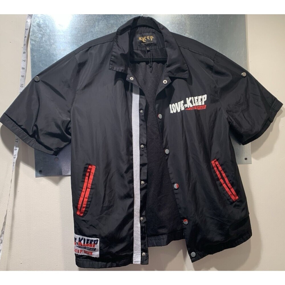 KLEEP PHRESH Mesh Lined Snap Up Short Sleeve Pocketed Polyester Shacket L BLACK - Picture 4 of 16